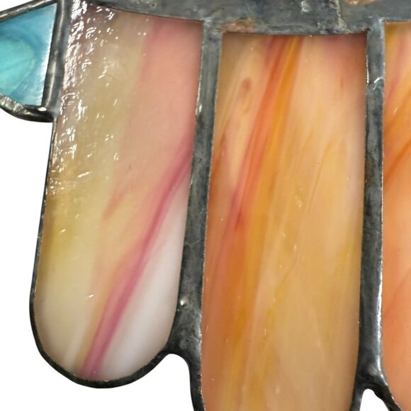 Stained Glass Hamsa Hand Suncatcher Bead Accents Jewish Window Decor Gift 6" - Picture 7 of 12